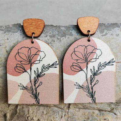 Geometrical Shape Wooden Drop Earrings - Trendsi