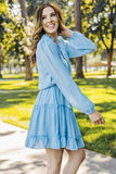 Frill Tie Neck Balloon Sleeve Dress - Trendsi - Flyclothing LLC