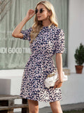 Floral Mock Neck Mini Dress - Trendsi - Flyclothing LLC