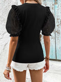 Polka Dot Flounce Sleeve Round Neck Top - Trendsi - Flyclothing LLC