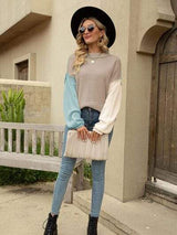 Color Block Dropped Shoulder Sweater - Trendsi - Flyclothing LLC