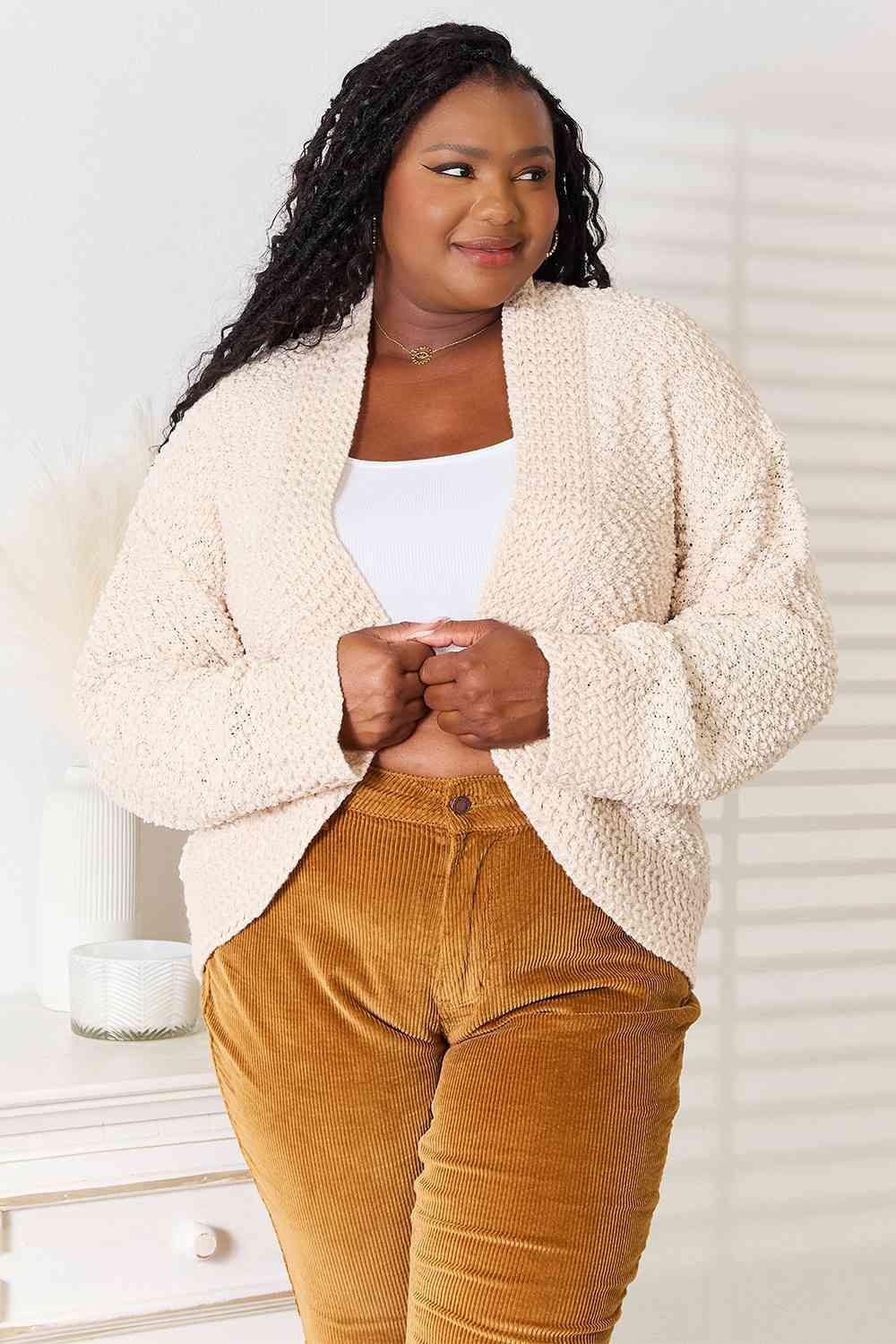 Double Take Open Front Long Sleeve Cardigan - Trendsi