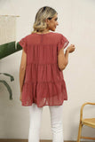 Swiss Dot Round Neck Tiered Blouse - Trendsi - Flyclothing LLC