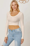 Round Neck Long Sleeve Cropped T-Shirt - Trendsi - Flyclothing LLC