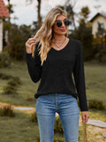 Ribbed V-Neck Long Sleeve Tee - Trendsi - Flyclothing LLC