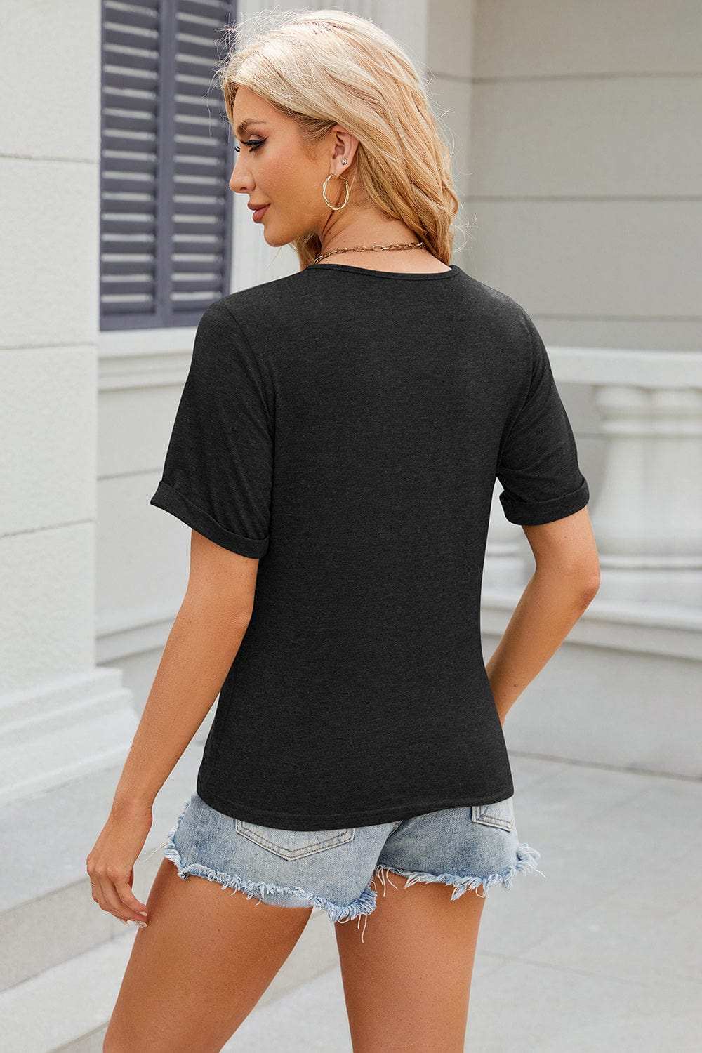 Round Neck Short Sleeve T-Shirt - Trendsi - Flyclothing LLC