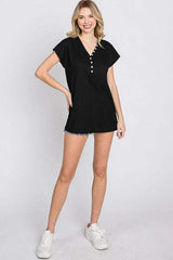 Heimish Full Size Front Button V-Neck Short Sleeve T-Shirt - Trendsi - Flyclothing LLC