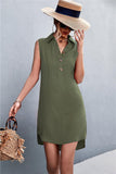 Buttoned Johnny Collar Sleeveless Dress - Trendsi