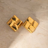 Stainless Steel 18K Gold-Plated Square Stud Earrings - Trendsi