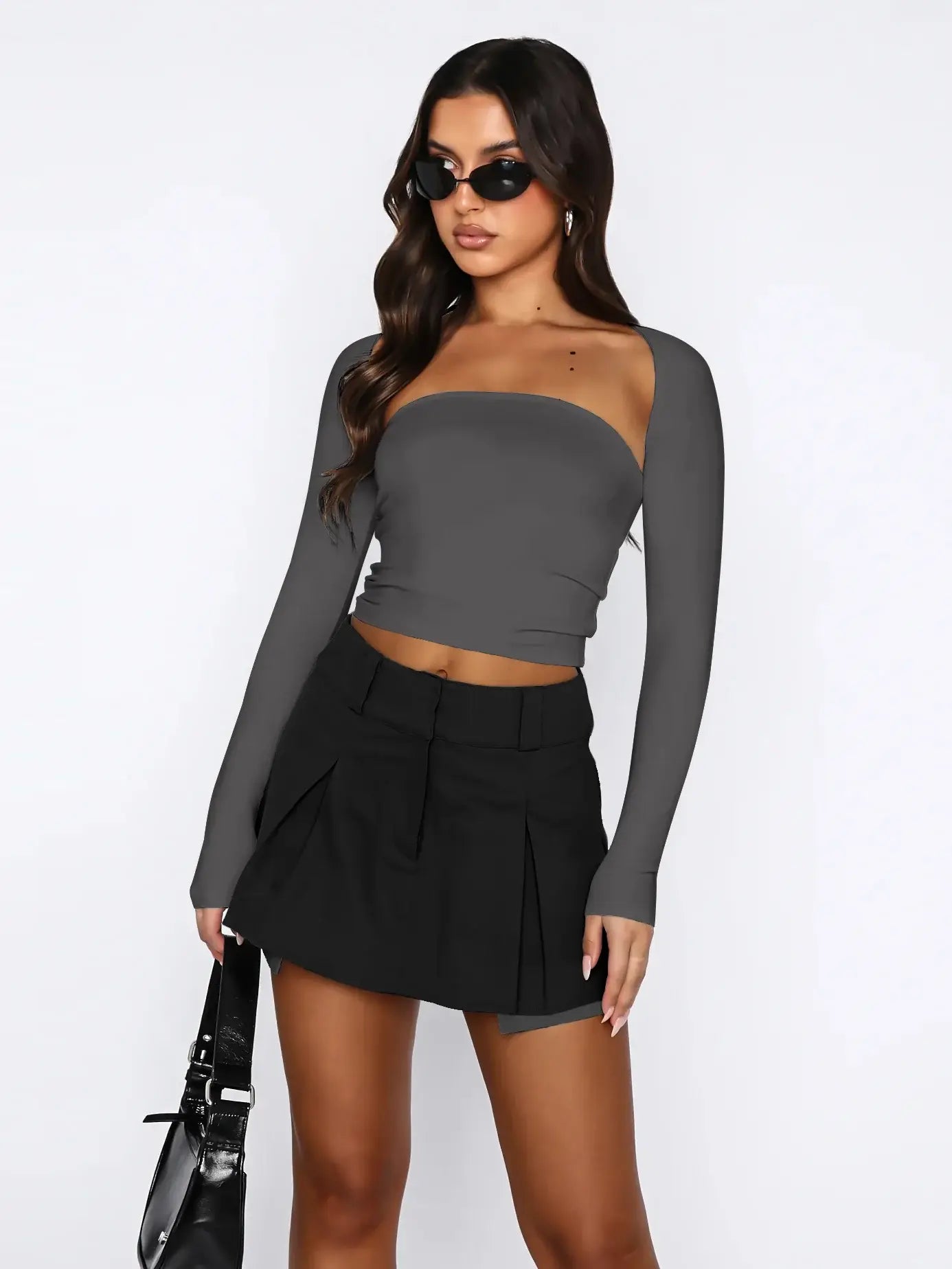Cutout Raglan Sleeve Bolero and Tube Top - Trendsi - Flyclothing LLC