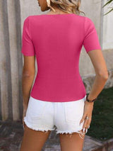 Round Neck Short Sleeve Knit Top - Trendsi - Flyclothing LLC