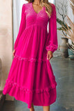 Frill V-Neck Balloon Sleeve Tiered Dress - Trendsi