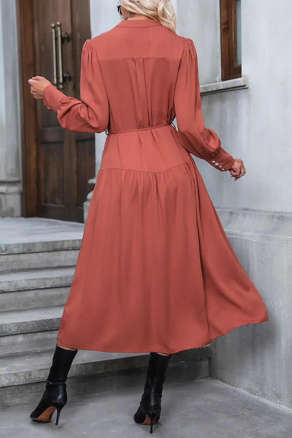 Button Down Notched Neck Dress - Trendsi - Flyclothing LLC