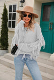 Ribbed Round Neck Fringe Detail Sweater - Trendsi - Flyclothing LLC