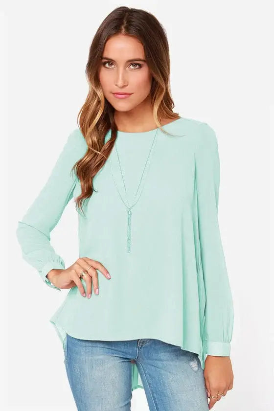 Full Size Round Neck Back Pleated Blouse - Trendsi - Flyclothing LLC