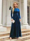 Tie Front Round Neck Long Sleeve Maxi Dress - Trendsi - Flyclothing LLC
