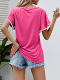 Pom-Pom Trim Flutter Sleeve Round Neck Tee - Trendsi