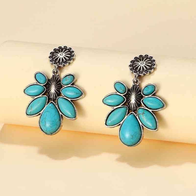 Artificial Turquoise Flower Earrings - Trendsi - Flyclothing LLC