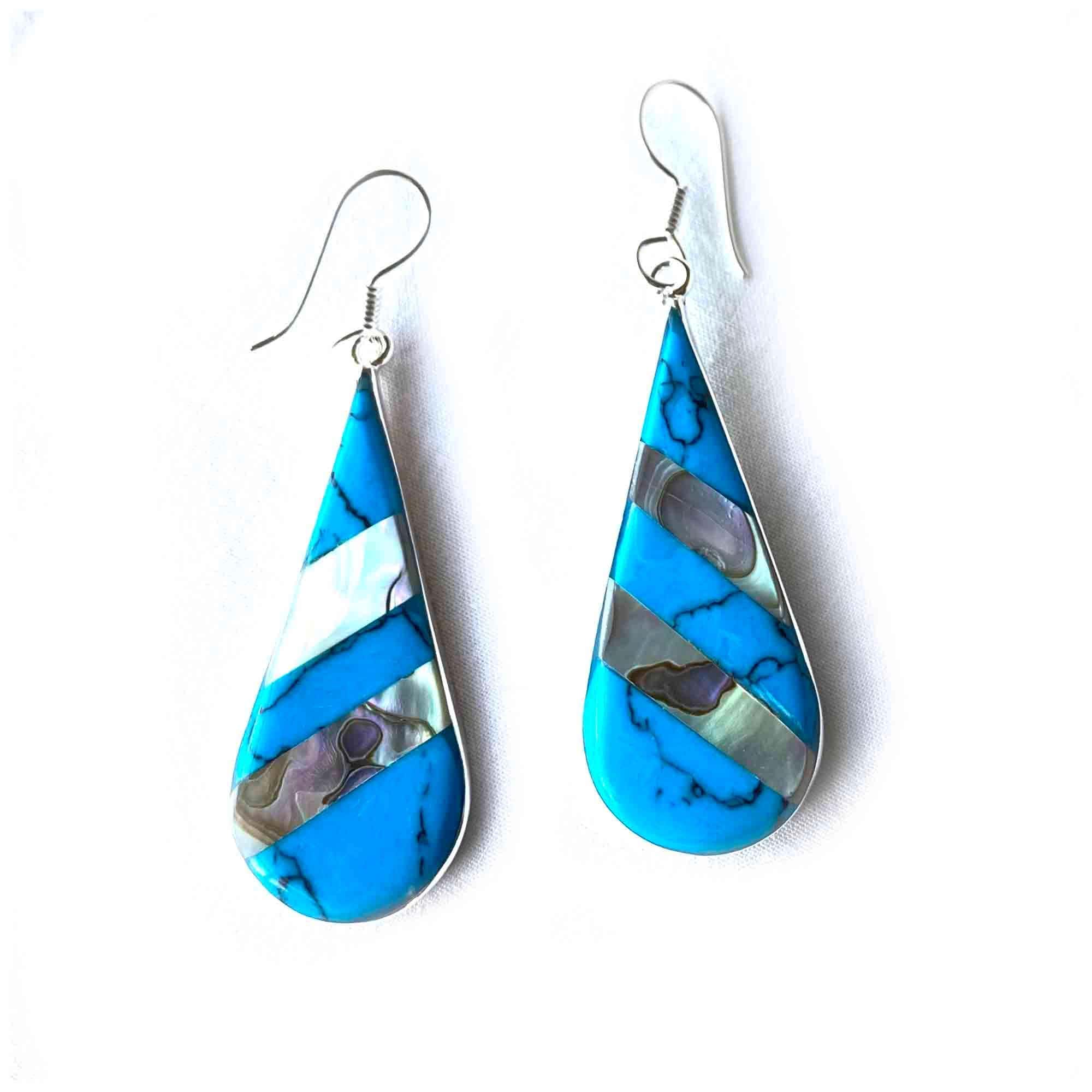 Abalone & Turquoise Striped Teardrop Earrings - Flyclothing LLC