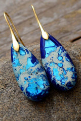 Handmade Teardrop Shape Natural Stone Dangle Earrings - Trendsi
