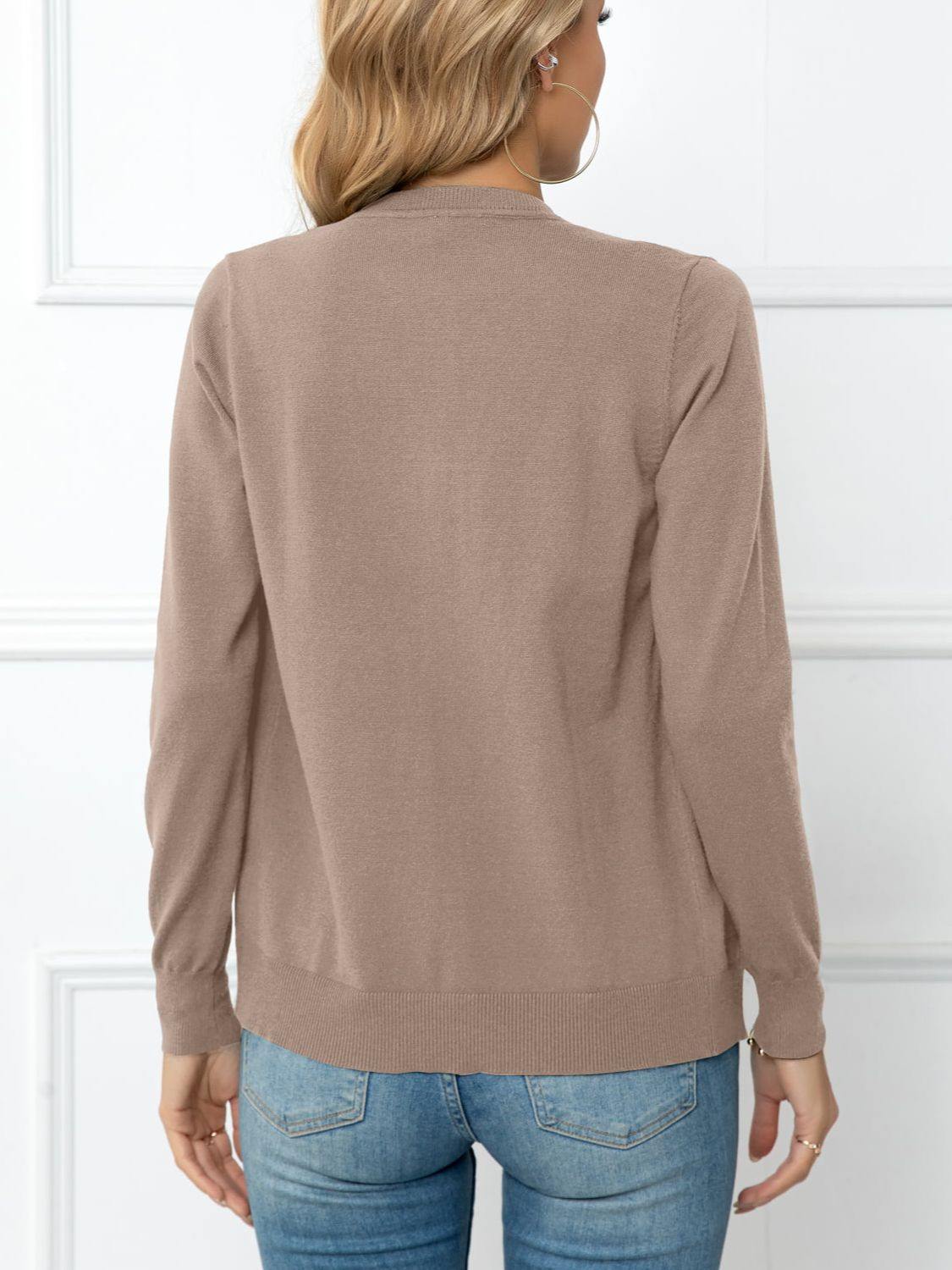 Button Down Round Neck Cardigan - Trendsi