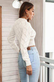 Openwork Plaid Round Neck Cropped Sweater - Trendsi - Flyclothing LLC