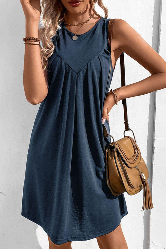 Round Neck Sleeveless Mini Dress - Trendsi