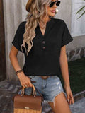 Notched Buttoned Short Sleeve T-Shirt - Trendsi - Flyclothing LLC