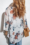 Floral Three-Quarter Sleeve Open Front Cardigan - Trendsi