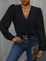 Ruched Surplice Long Sleeve Bodysuit - Trendsi - Flyclothing LLC