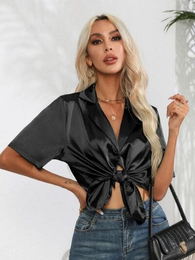 Button Up Collared Neck Shirt - Trendsi