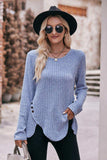 Buttoned Hem Detail Ribbed Top - Trendsi - Flyclothing LLC