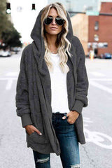 Teddy Hooded Jacket with Pockets - Trendsi - Flyclothing LLC