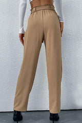 Belted Straight Leg Pants with Pockets - Trendsi