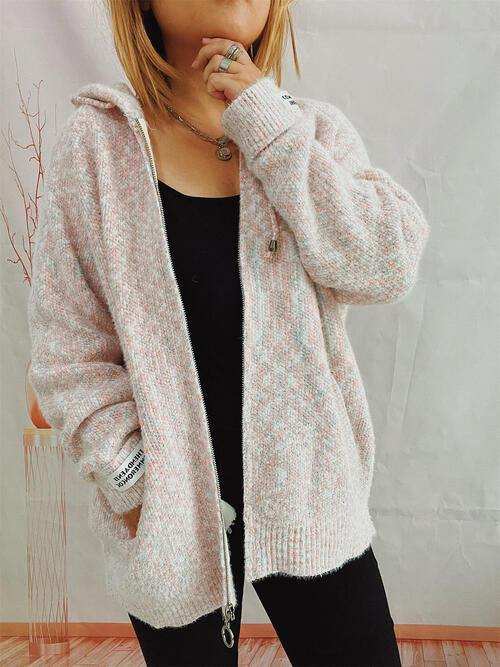 Zip Up Drawstring Long Sleeve Hooded Sweater - Trendsi - Flyclothing LLC