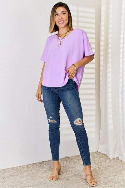 Zenana Texture Short Sleeve T-Shirt - Trendsi - Flyclothing LLC