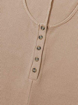 Waffle-Knit Half Button Sleeveless Romper with Pockets - Trendsi - Flyclothing LLC