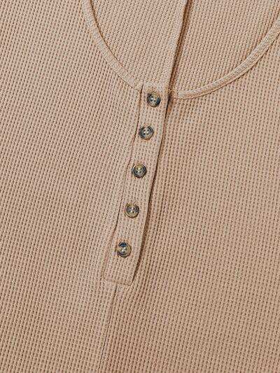 Waffle-Knit Half Button Sleeveless Romper with Pockets - Trendsi - Flyclothing LLC