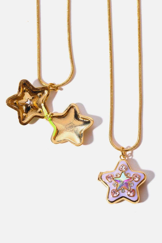Rhinestone Decor Star Box Pendant Necklace - Trendsi - Flyclothing LLC