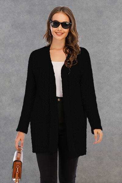 Pocketed Open Front Long Sleeve Cardigan - Trendsi - Flyclothing LLC