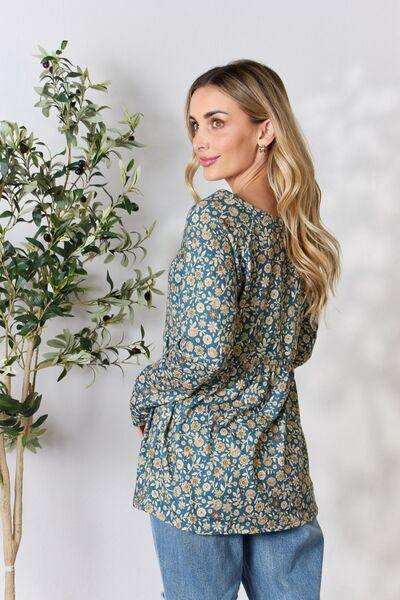 Heimish Full Size Floral Half Button Long Sleeve Blouse - Trendsi - Flyclothing LLC
