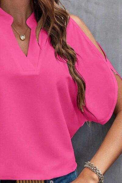 Notched Cold Shoulder Blouse - Trendsi - Flyclothing LLC