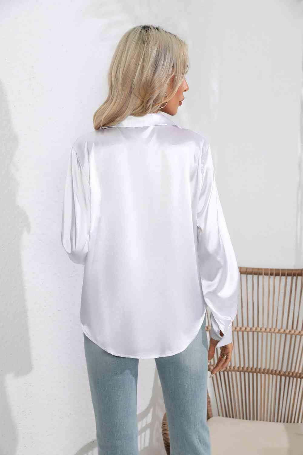 Lapel Collar Button Up Long Sleeve Shirt - Trendsi