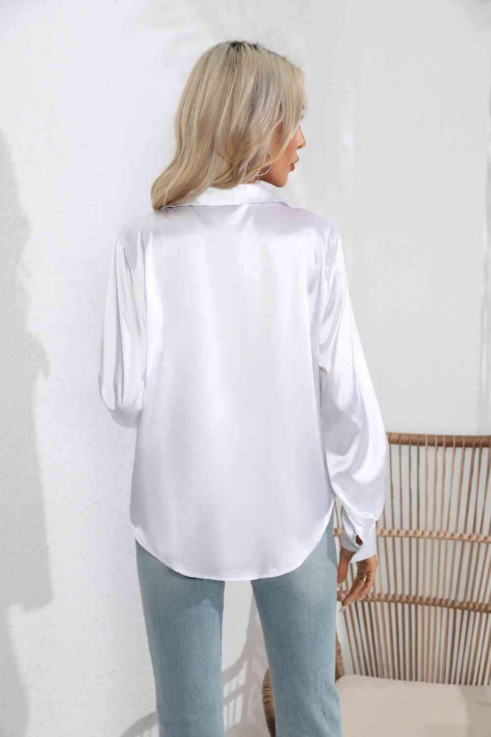 Lapel Collar Button Up Long Sleeve Shirt - Trendsi - Flyclothing LLC