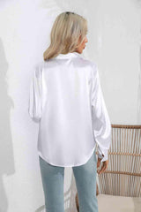 Lapel Collar Button Up Long Sleeve Shirt - Trendsi