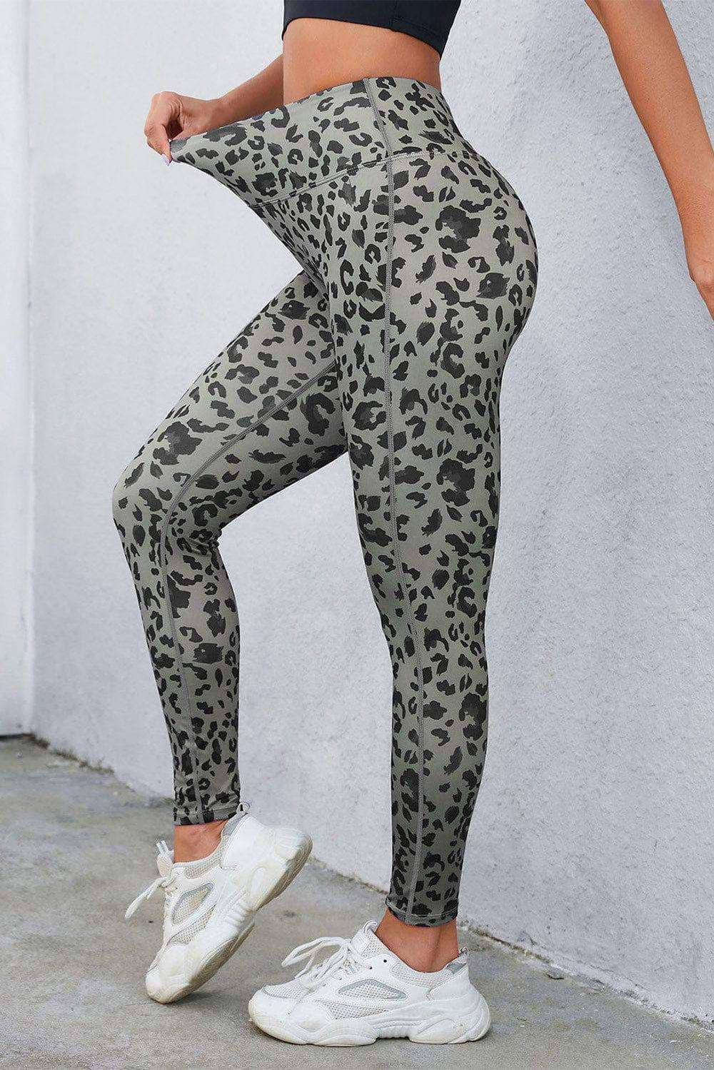 Leopard Print Wide Waistband Leggings - Trendsi - Flyclothing LLC