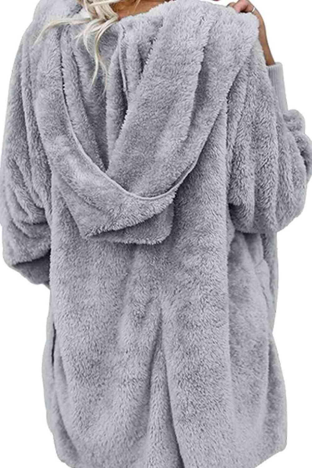 Teddy Hooded Jacket with Pockets - Trendsi - Flyclothing LLC