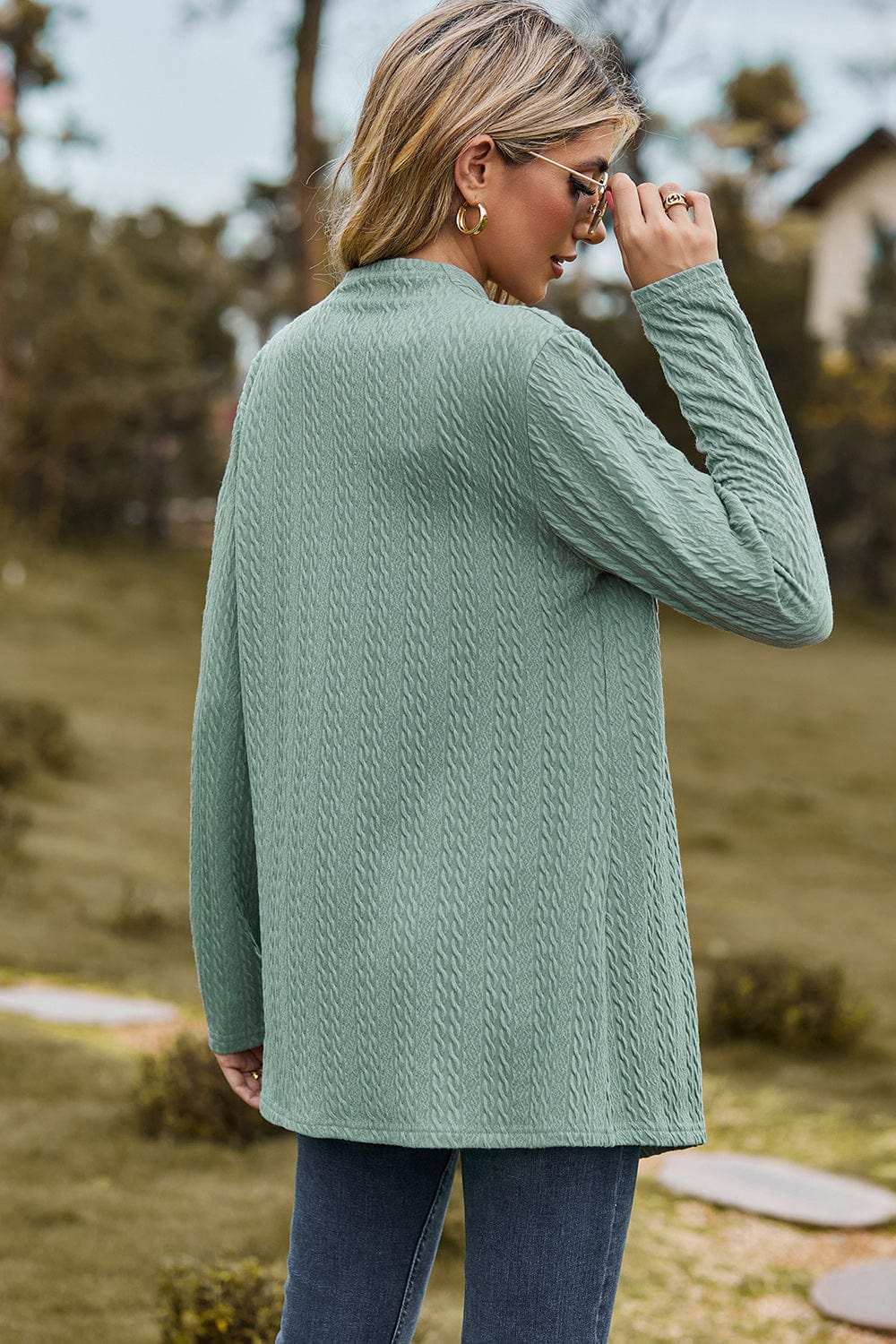 Textured Open Front Long Sleeve Cardigan - Trendsi - Flyclothing LLC