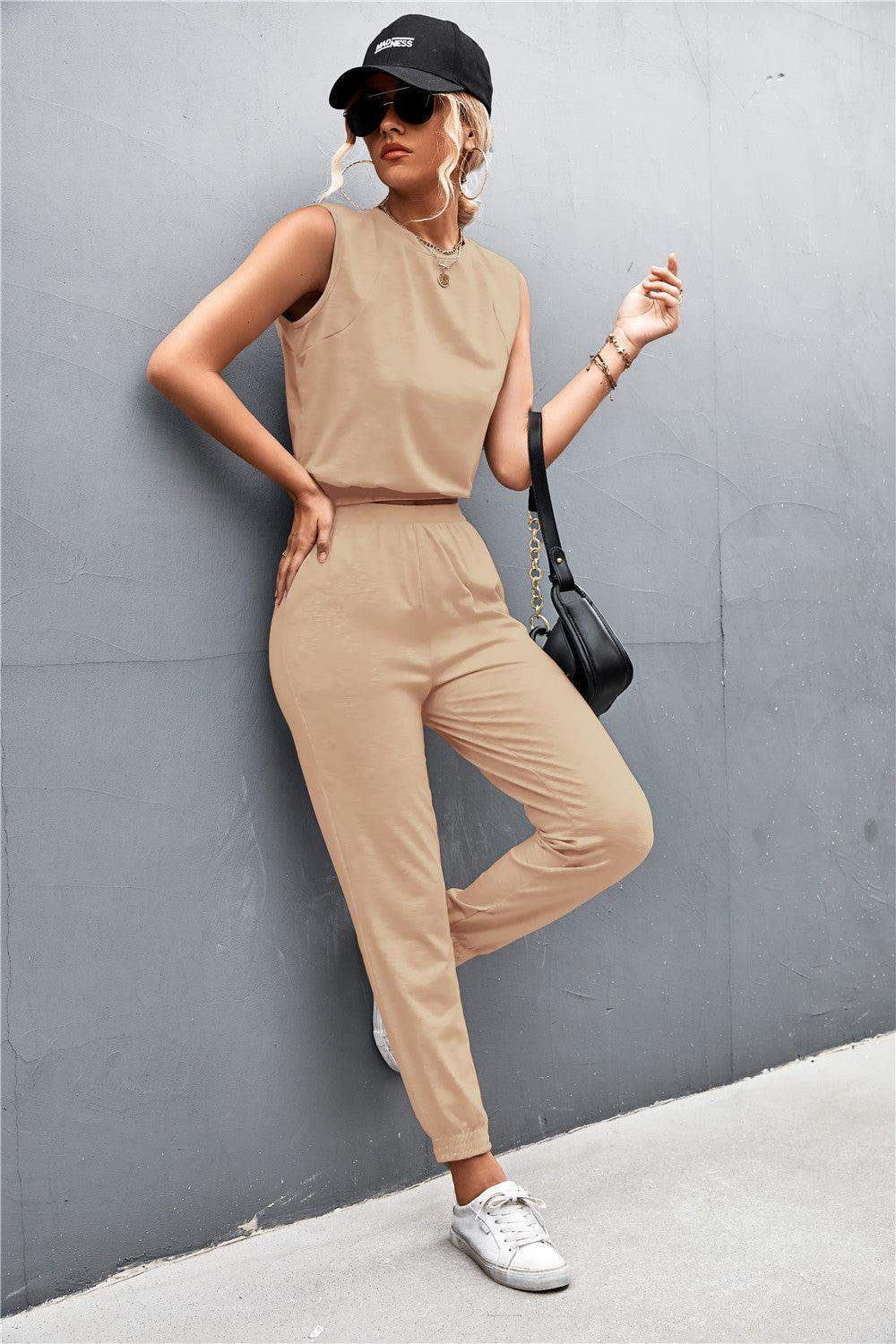 Sleeveless Top and Joggers Set - Trendsi - Flyclothing LLC