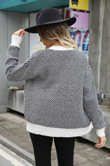Striped V-Neck Dropped Shoulder Button-Up Cardigan - Trendsi - Flyclothing LLC